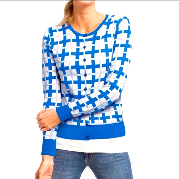 CAbi Frame Knit Blue White Gray Cardigan Style 695 - Picture 7 of 7